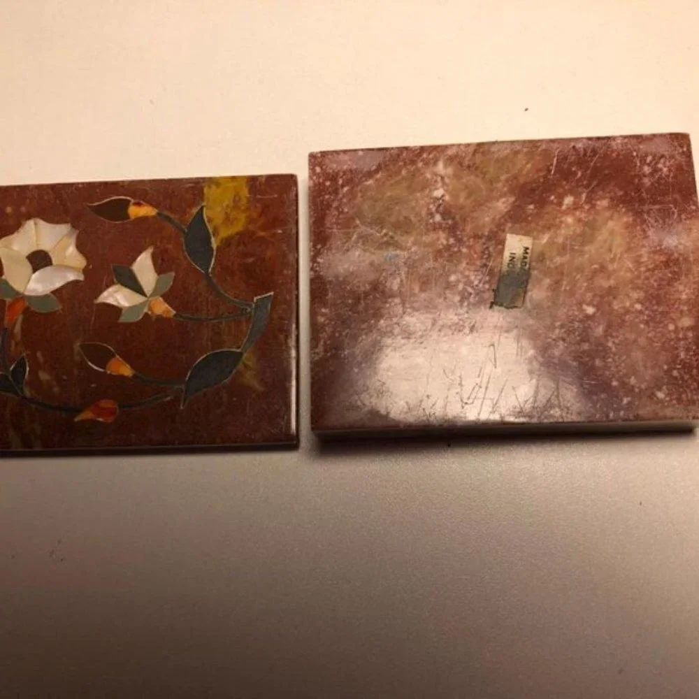 Hand Carved Stone Mother of Pearl Trinket Box